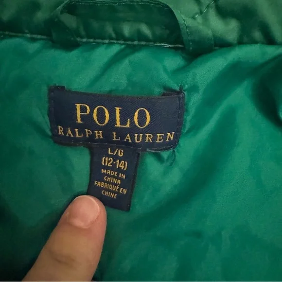 Polo Ralph Lauren Kid’s double breasted green button quilted barn coat jacket L - Picture 8 of 8